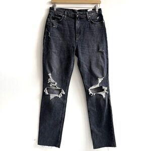 Hudson Holly Straight High Rise Destroyed Raw Hem Jeans Wash Black 28